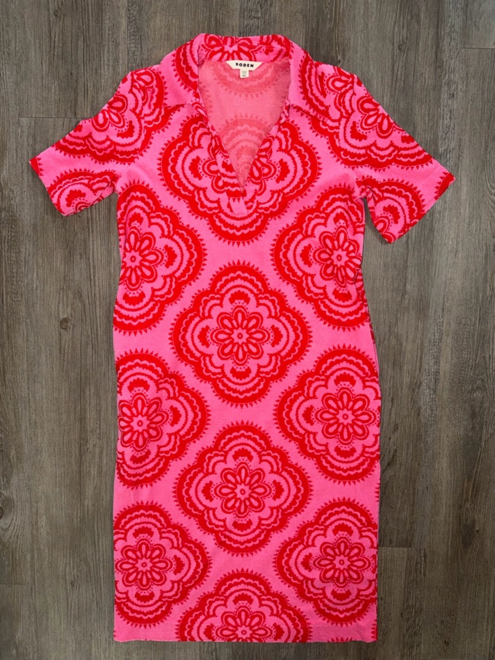 Boden Pink Rose, Botanic Blush Collared Notch Towel Dress